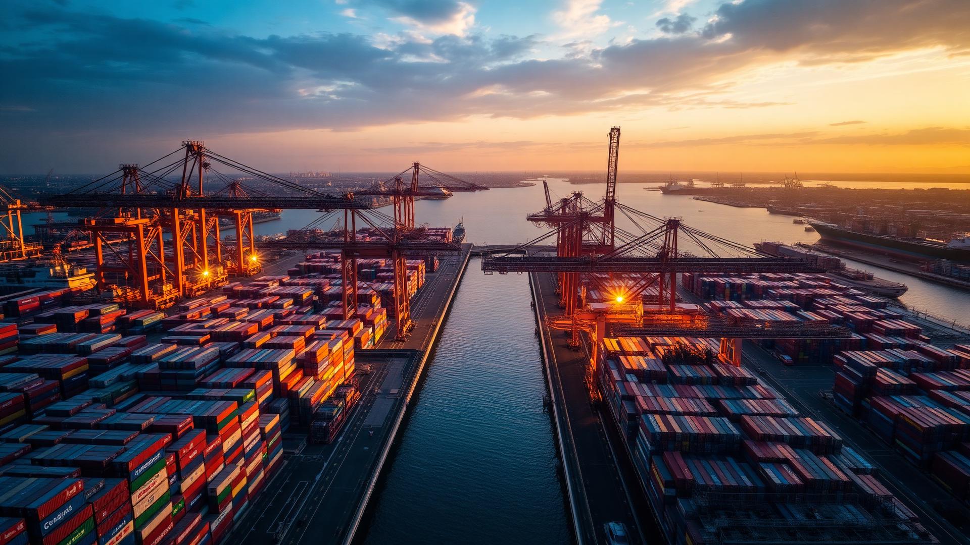 International shipping port with cargo containers