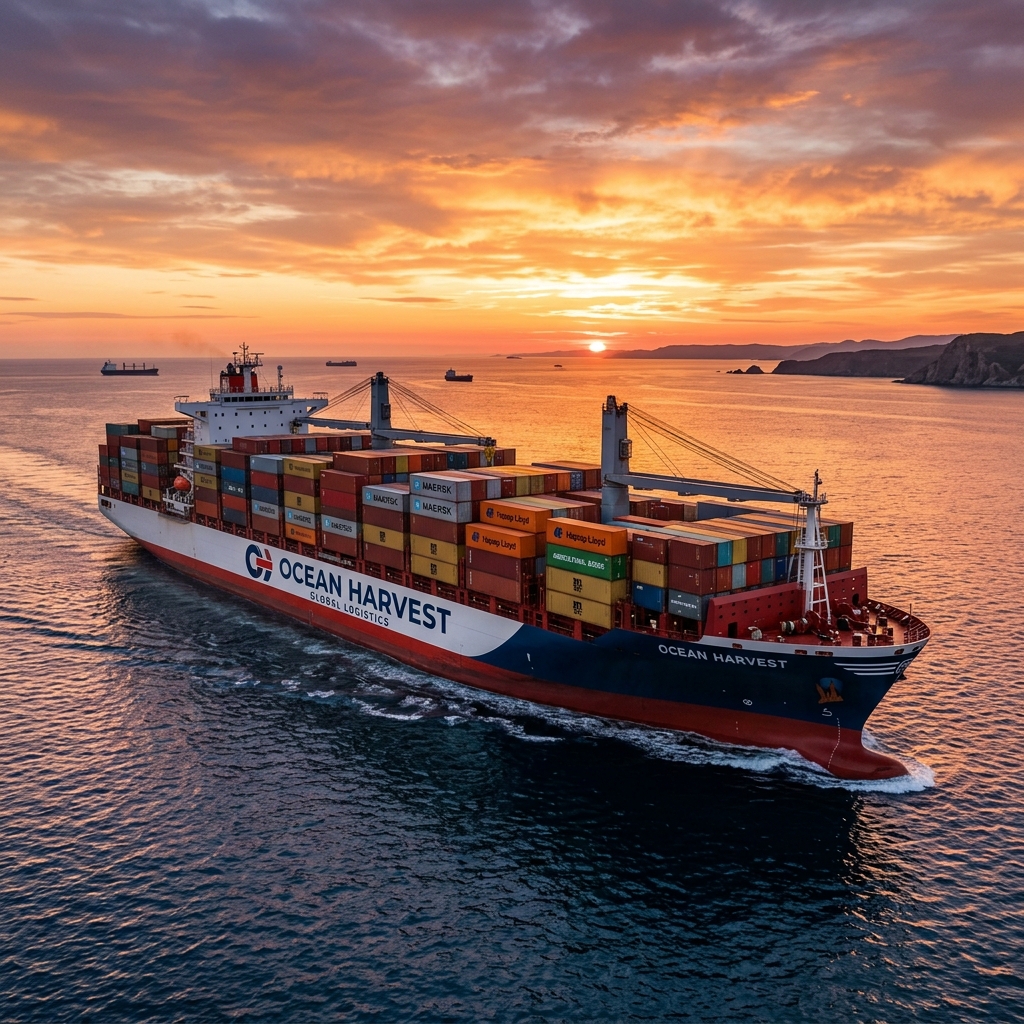 Global shipping container vessel representing JNB Horizon logistics network